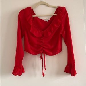 Red drawstring blouse